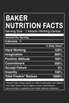 Baker Nutrition Facts: Funny Occupation Humorous Job Joke Dot Grid Notebook 6x9 Inches - 120 dotted pages for notes, drawings, formulas | Organizer writing book planner diary