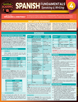 Pamphlet Spanish Fundamentals 4 - Speaking & Writing: A Quickstudy Laminated Reference Guide Book