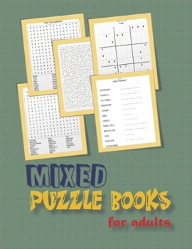 Paperback Mixed puzzle books for adults: word search, sudoku hard, Number searches, scramble, and mazes 8,5"x11" 106 pages Book