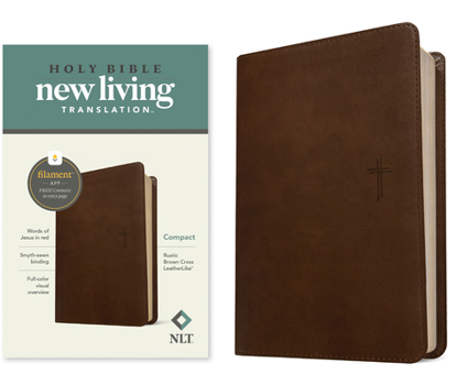 Imitation Leather NLT Compact Bible, Filament Enabled (Leatherlike, Rustic Brown Cross, Red Letter) Book