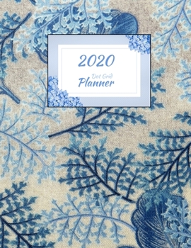 Dot Grid Planner: Blue Floral Cover Diary agenda half-done for you Dotted Grid Journal with Calendar