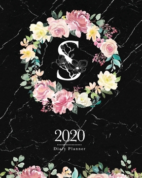2020 Diary Planner: Dark 8x10 Planner Watercolor Flowers Monogram Letter "S" on Black Marble