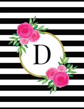 Paperback Black and White Striped Pink Floral Monogram Journal with Letter D Book