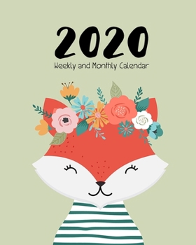 2020 Weekly & Monthly Planner: January through December Dated - adorable fox character with pastel mint green background