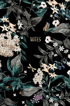 Notes: Notizbuch Midnight Garden | ca. DIN A5 (6x9''), liniert, 108 Seiten, florales Vintage Design | für Notizen, Termine und Skizzen - Ideal als ... Semesterplaner, Journal (German Edition)