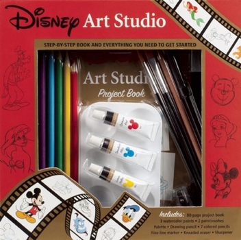 Hardcover Disney Art Studio [With Palette and Drawing Pencil, 7 Colored Pencils and 2 Paintbrushes and 3 Watercolor Paints and Book