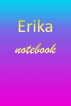 Erika: Blank Notebook | Wide Ruled Lined Paper Notepad | Writing Pad Practice Journal | Custom Personalized First Name Initial E Blue Purple Gold  | ... Homeschool & University Organizer Daybook