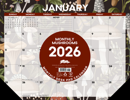 Home Mushrooms 2026 22 X 17 Large Monthly Deskpad Book
