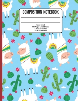 Composition Notebook Wide Ruled: Llama 110 Pages