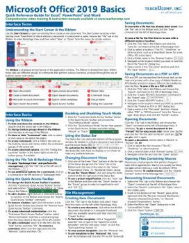 Microsoft Office 2019 Basics Quick Reference Guide Laminated Cheat Sheet Training Guide
