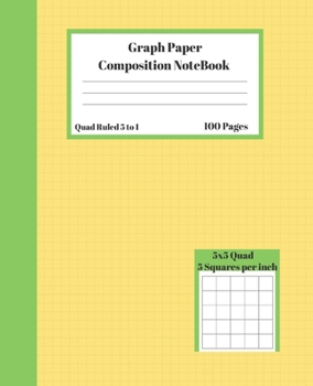 Paperback Graph Composition Notebook 5 Squares per inch 5x5 Quad Ruled 5 to 1 100 Sheets: Cute Yellow Book Green Stripe Book gift grid squared paper Back To Sch Book