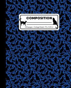 Composition: College Ruled Writing Notebook, Blue Cat Pattern Marbled Blank Lined Book