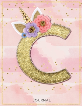 Personalized Monogram Unicorn Lined Notebook, 120 pages, 85.x11, Journals for girls and women for writing goals, quotes, and daily tasks - Letter  C