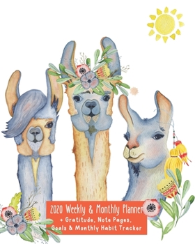 Paperback 2020 Weekly Monthly Planner Journal Calendar 8 x 10 With Notes Gratitude Goals Habit Tracker: Boho Llama Planner & Cactus For Personal Work Office Sch Book