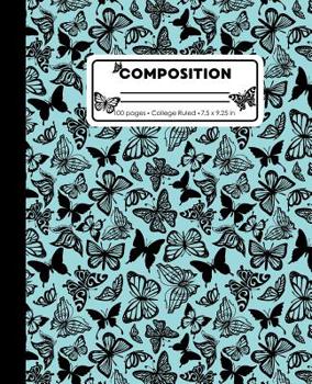 Composition: College Ruled Writing Notebook, Aqua Blue Marble Butterfly Pattern Blank Lined Book