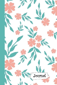 Paperback Journal: Peach Flowers Teal Leaves White Background Diary with Blank Lined Notebook Paper Book