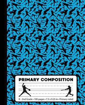 Paperback Primary Composition: Softball Player Blue Marble Composition Book for Girls K-2. Sports baseball notebook handwriting paper. Primary ruled Book