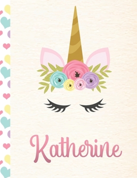 Paperback Katherine: Personalized Unicorn Primary Story Journal For Girls With Pink Name - Half Ruled Dotted Midline and Blank Picture Spac Book