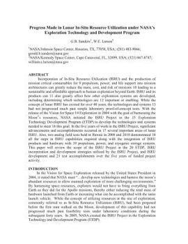 Paperback Progress Made in Lunar In-Situ Resource Utilization Under Nasa's Exploration Technology and Development Program Book