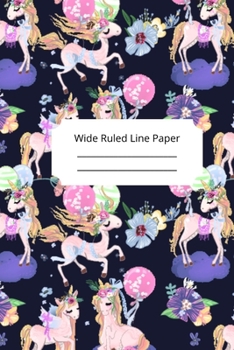 Cute Sleep Unicorn Theme Wide Ruled Line Paper