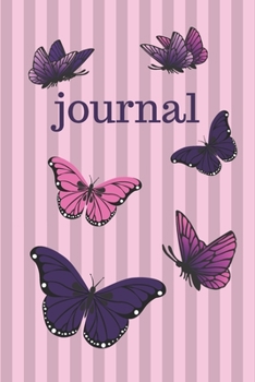 Paperback Journal: Beautiful pink and purple butterflies on a striped backdrop. Undated 6 x 9 paperback diary journal Book