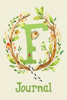 Cute Woodland Critter Journal with Initial: Cute Woodland Hedgehog Journal with Green Initial 'F'