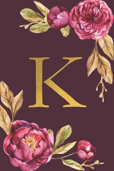 K: Personalized Initial Monogram Blank Lined Notebook Journal Printed Peony flowers , for Women and Girls 6x9 inch. Christmas gift , birthday gift idea