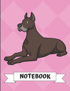 Notebook: Brown Great Dane Dog Cartoon on a Pink Diamond Background. Book is Filled with Lined Journal Paper for Notes and Creating Writing.