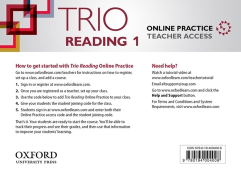 Misc. Trio Reading 1 Teacher Online Practice Access Code Card Book