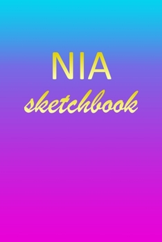 Paperback Nia: Sketchbook - Blank Imaginative Sketch Book Paper - Pink Blue Gold Custom Letter N Personalized Cover - Teach & Practic Book