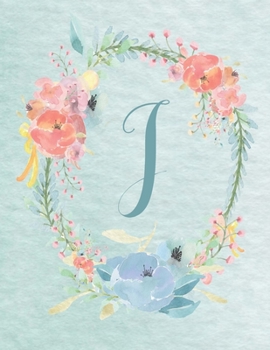 Paperback Notebook 8.5"x11" - Letter J - Light Blue and Pink Floral Design: College-ruled, lined format exercise book, Personalized with Initials. Book