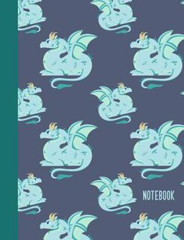 Paperback Notebook: Wide Ruled Primary Composition Book with Cute Dragon Pattern Cover Design in Blue Book