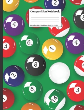 Paperback Composition Notebook: Billiards Pool Balls Design Cover 100 College Ruled Lined Pages Size (7.44 x 9.69) Book