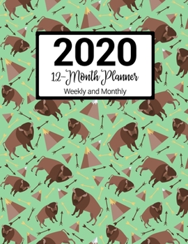2020 12-Month Planner Weekly and Monthly: Green Bison Pattern With Daily Goals and Meal Planner