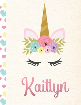 Kaitlyn: Personalized Unicorn Primary Handwriting Notebook For Girls With Pink Name Dotted Midline Handwriting Practice Paper Kindergarten to Early Childhood Grades K-2 Composition School Exercise Boo