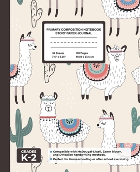 Primary Composition Notebook Story Paper Journal: Handwriting & Drawing Sheets for Kindergarten to 2nd Grade Elementary Students, Picture Space & Dashed Midline Page, Llamas