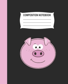 Paperback Composition Notebook: Black Wide Ruled Notebook With A Cute Pig Book