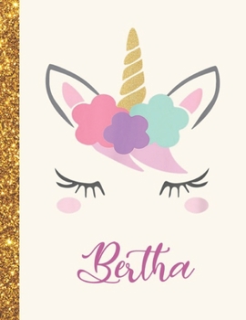 Bertha: Bertha Unicorn Personalized Black Paper SketchBook for Girls and Kids to Drawing and Sketching Doodle Taking Note Marble Size 8.5 x 11