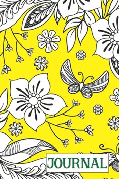 Paperback Journal: 6x9 Lined Journal (Butterfly Garden, black and white illustrations on yellow cover) Book