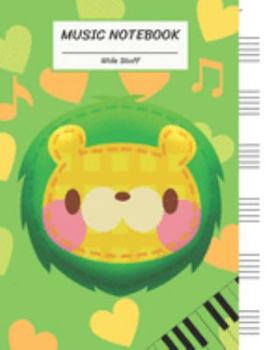 Paperback Music Notebook Wide Staff: Cute Yellow Green Lion Face, Piano Keyboard/Blank Music Sheet Notebook, Big Staff Paper, Music Manuscript Paper,6 Larg Book