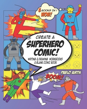 Paperback Create a Superhero Comic: Drawing & Writing Workbooks & Blank Comic Book - Purple Theme Book