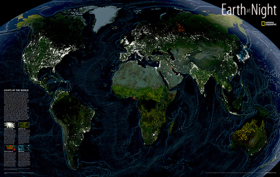 Unbound National Geographic Earth at Night Wall Map (35 X 22.25 In) Book