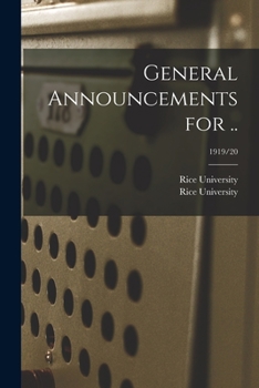 Paperback General Announcements for ..; 1919/20 Book