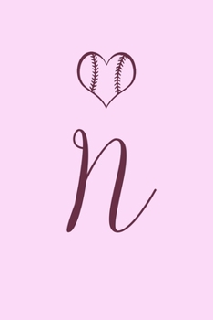 N: Name Monogram Initial N Softball 6x9" Dot Bullet Notebook/Journal Gift Idea For Girls, Women, School, College and Work
