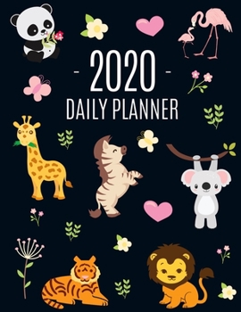 Paperback Jungle Animals Planner 2020: Beautiful 2020 Year Agenda: January - December Pretty Large Black Monthly Organizer Scheduler With Panda, Lion, Giraff Book