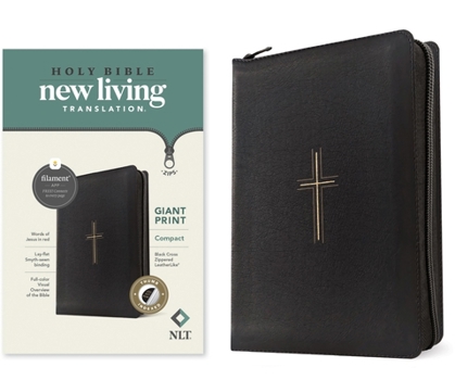 Imitation Leather NLT Compact Giant Print Zipper Bible, Filament Enabled (Leatherlike, Black Cross, Indexed, Red Letter) Book