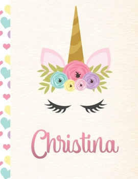 Paperback Chrisitina: Personalized Unicorn Dot Grid Bullet Journal/Notebook For Girls With Pink Name - 8.5x11 110 Pages Dotted Journal Diary Book