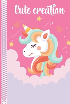 Cute Creation: Composition Notebook : Cute Unicorn Face Pink Wide Notebook, Pink College Ruled Lined Pages Book