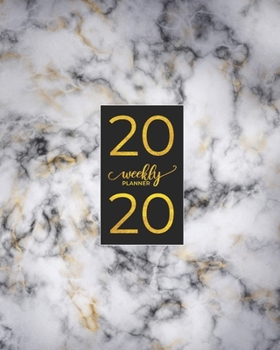 2020 WEEKLY PLANNER: Marble & Gold Cover Design - Measuring | 8"X10" | January through December 2020 showing entire month at a glance & weekly goals and notes.