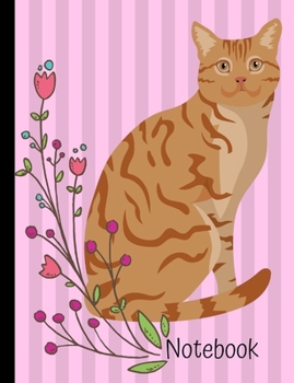 Paperback Notebook: Orange Tabby Cat Pink School Composition Notebook 100 Pages Wide Ruled Lined Paper Book